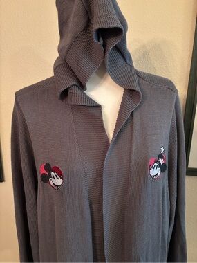 Disney Gray Hooded Cardigan with Pink & Black Mickey Embroidery